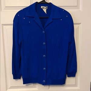Royal Blue Button Front Cardigan with Stud Details